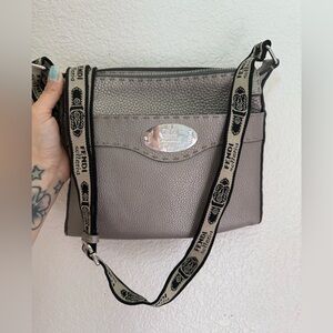 Fendi Gray Leather Crossbody with Logo Strap